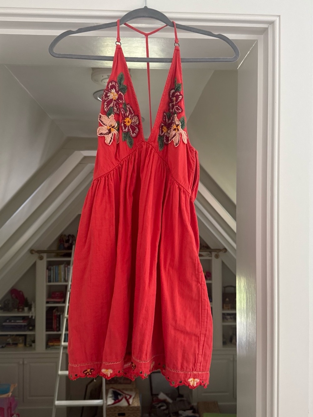 Vintage Red Embroidered Halter Sundress